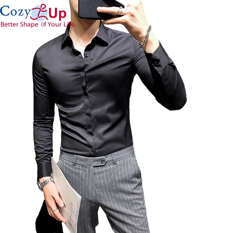 Cozy Up British Style Long-sleeved Shirt Fashion Solid Color Slim Version Nightclub Prom