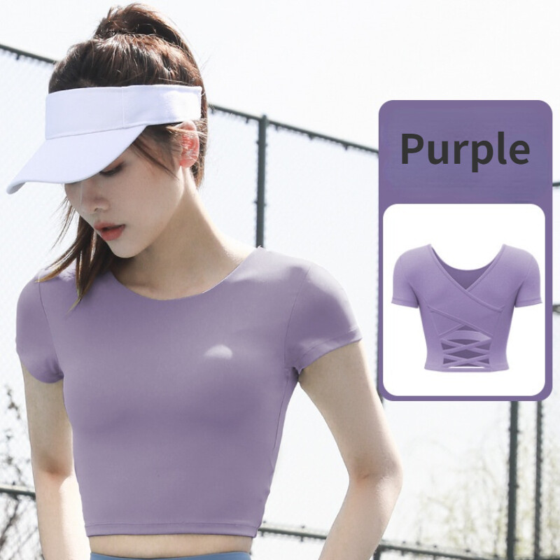 SUPERFLOWER Smukke Back Cross Yoga Slim Sports Overdele med BH-puder Elastisk Hurtigtørrende Fiess Kortærmede T-shirt_voghion.com