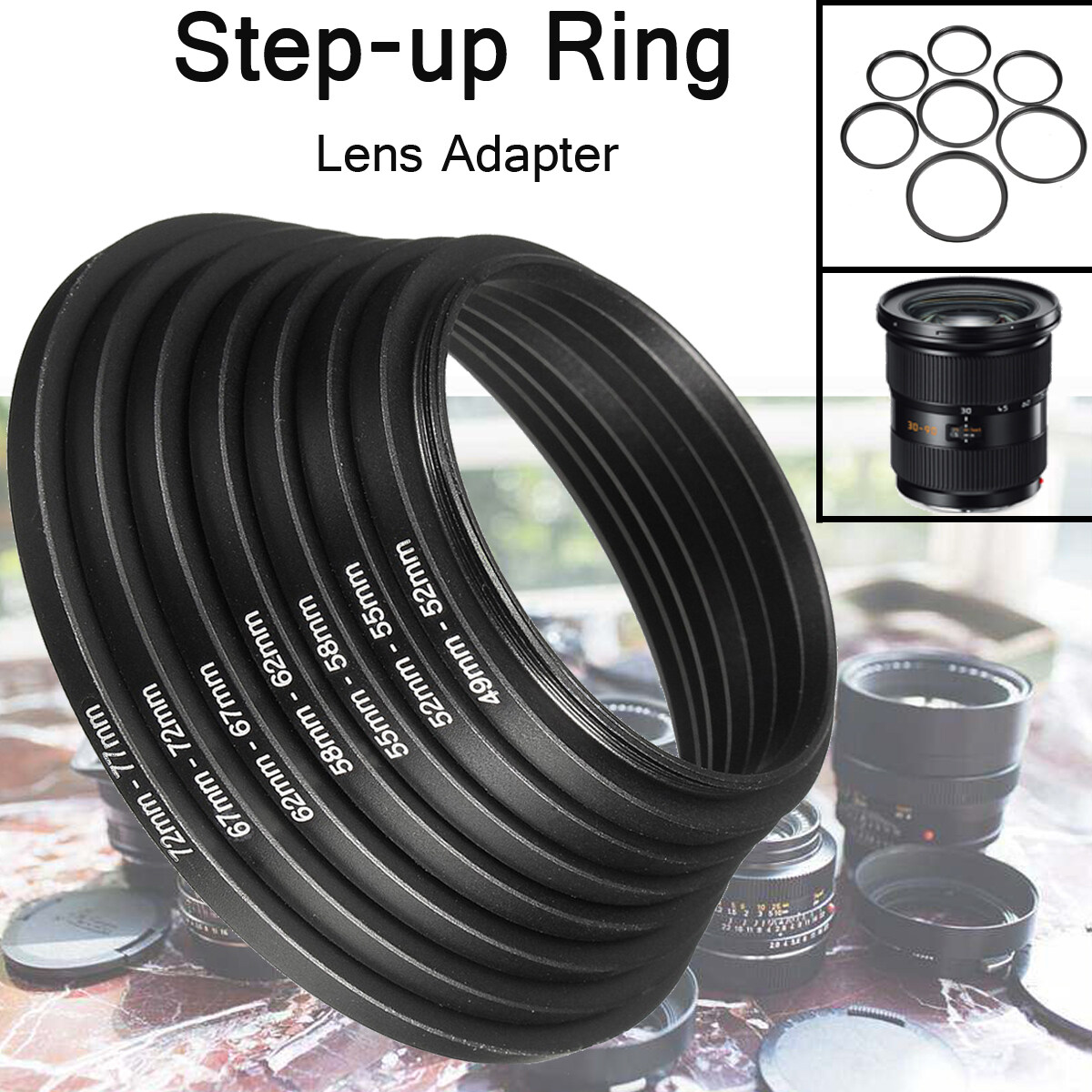 9pcs Metal Step Up Rings Aluminum Universal Lens Adapter Filter Set 37-49-52-55-58-62-67-72-77-82 mm 37mm-82mm for Camera Lens Adapter Filter Set...