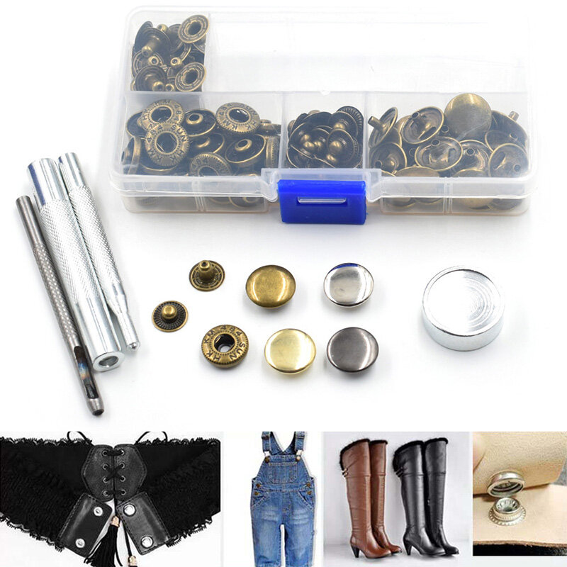Pzcf 30 Bộ Nút Trang Trí Quần Jean Nút Bấm Đinh Tán 15Mm + Dụng Cụ Lắp Đặt Thủ Công Nút Kim Loại Đóng Hộp Phụ Kiện Tự Làm