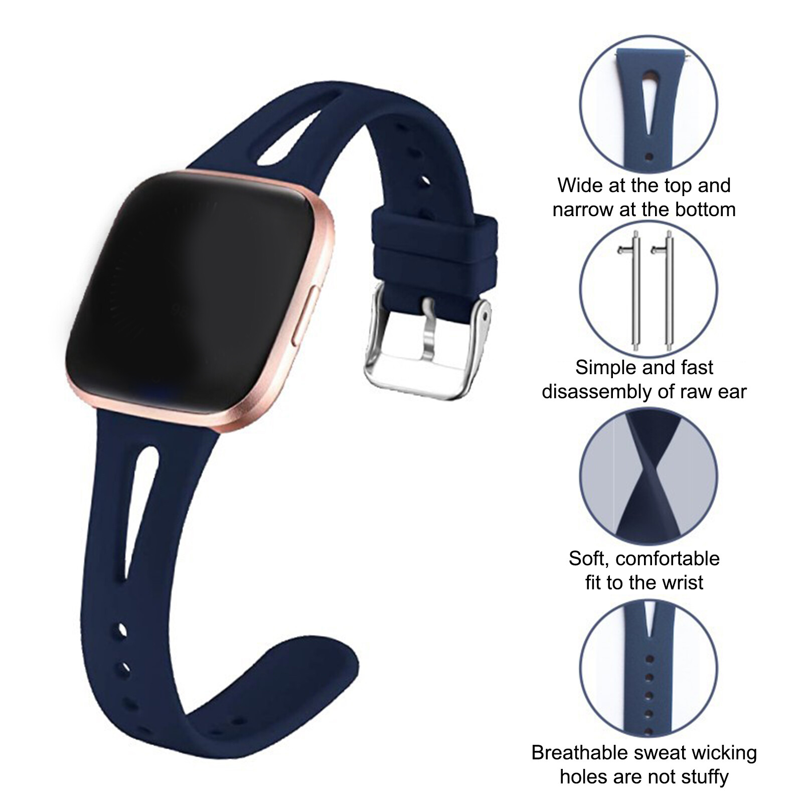 Watch Band Slim Waterproof 14mm Smart Watch Wrist Strap Replacement for Fitbit Versa2/Versa Lite/Versa