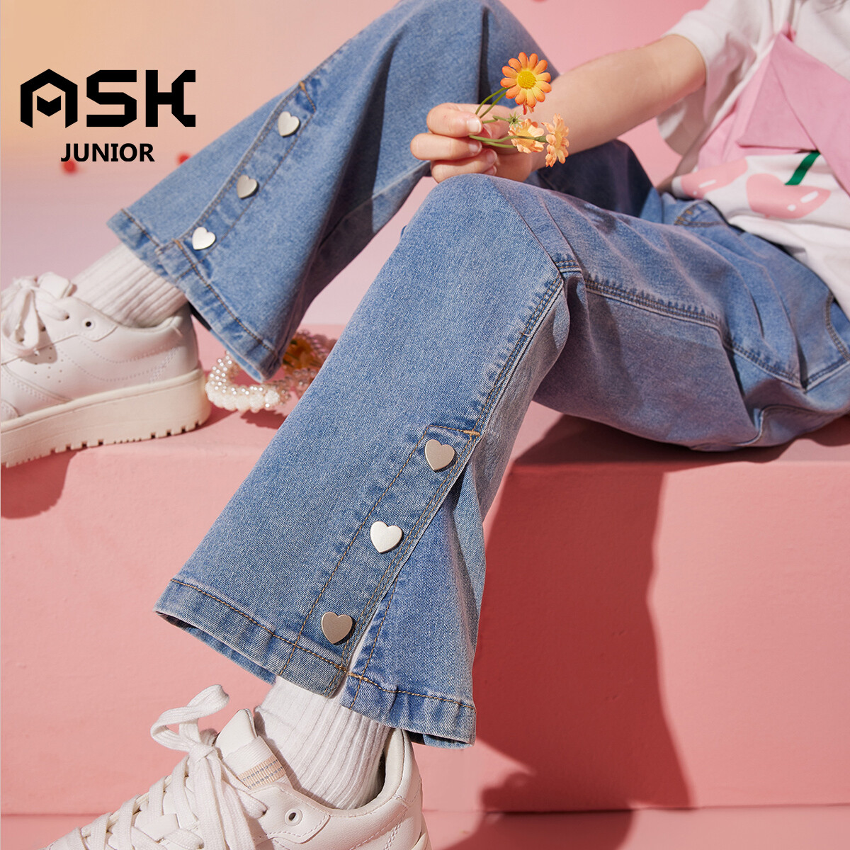 ASK JUNIOR Girls' Button-Down Leg Pants Wide Leg Jeans