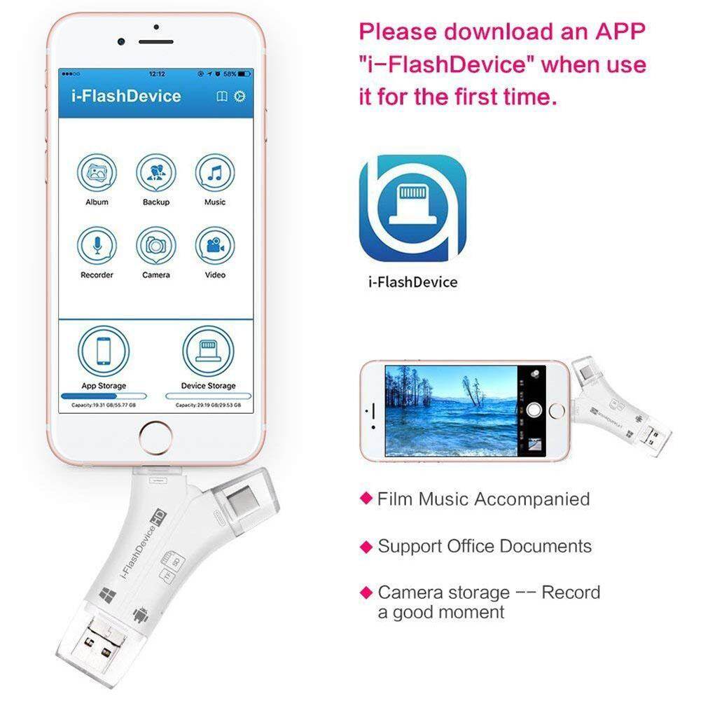 Card Reader 4 in 1 iPhone/Micro usb/USB Type-c/USB SD Card Reader for iPhone iPad Mac & Android, SD & Micro SD, PC