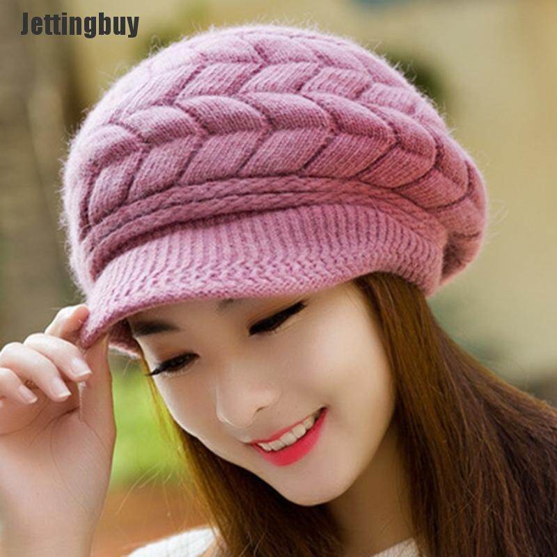 [Jettingbuy] Women Knitted Hat Winter Warm Knitted Baggy Beret Beanie Hat Ski Hat
