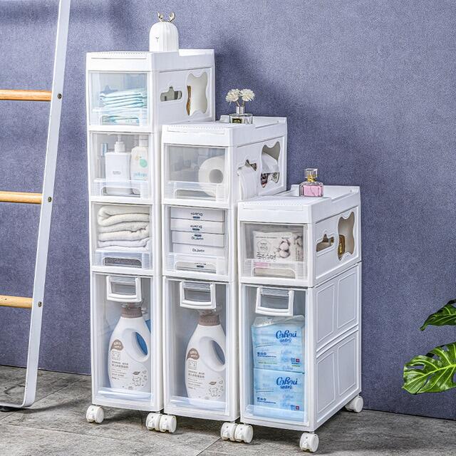 Narrow Slim Rolling Storage Cart Plastic Shelf With Drawers For Bathroom Corner Floor
