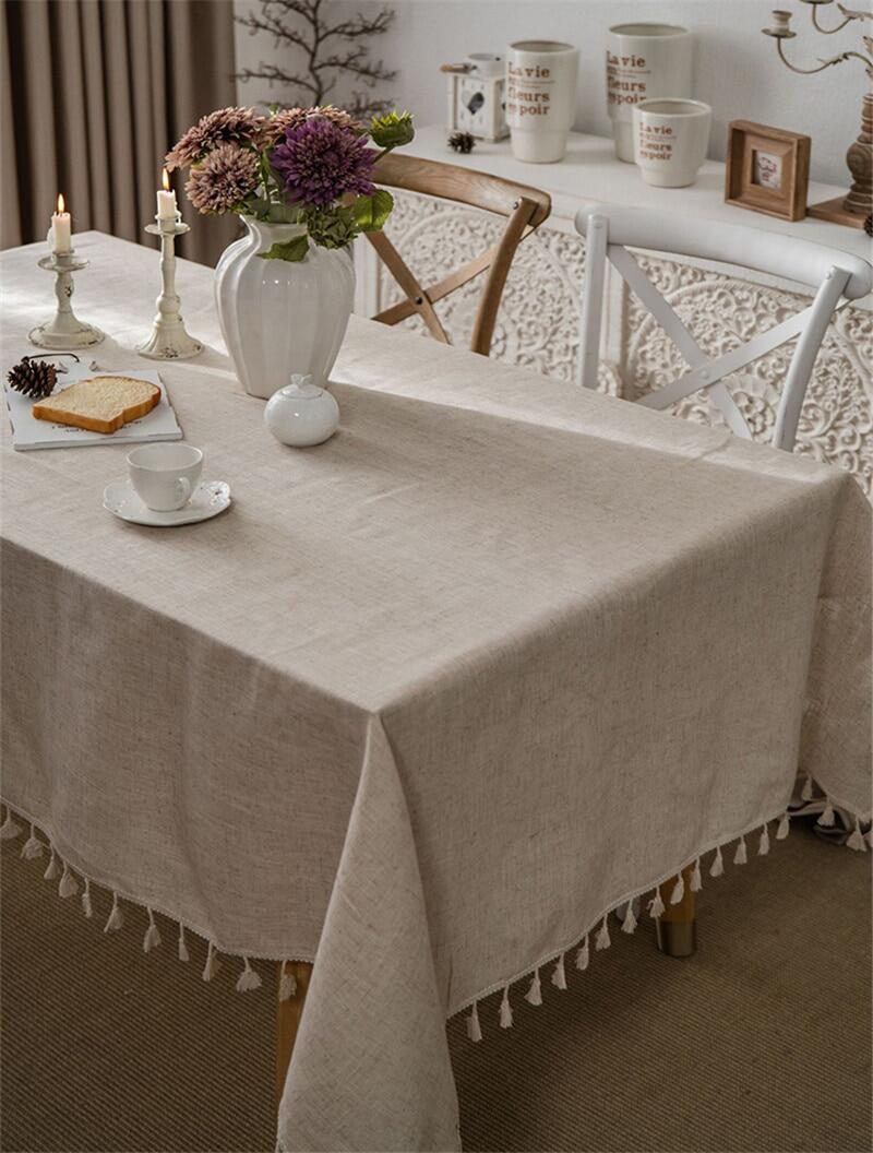 Tablecloth Cotton and Linen Tapete Rectangular Tablecloth for Table Table Tassel Table Cover Simple Retro Japanese Tablecloth