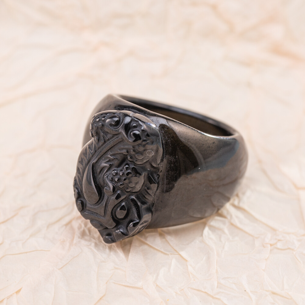 TIMESWIND Natural Obsidian Black Dragon Scripture Lucky Pixiu Ring O1R
