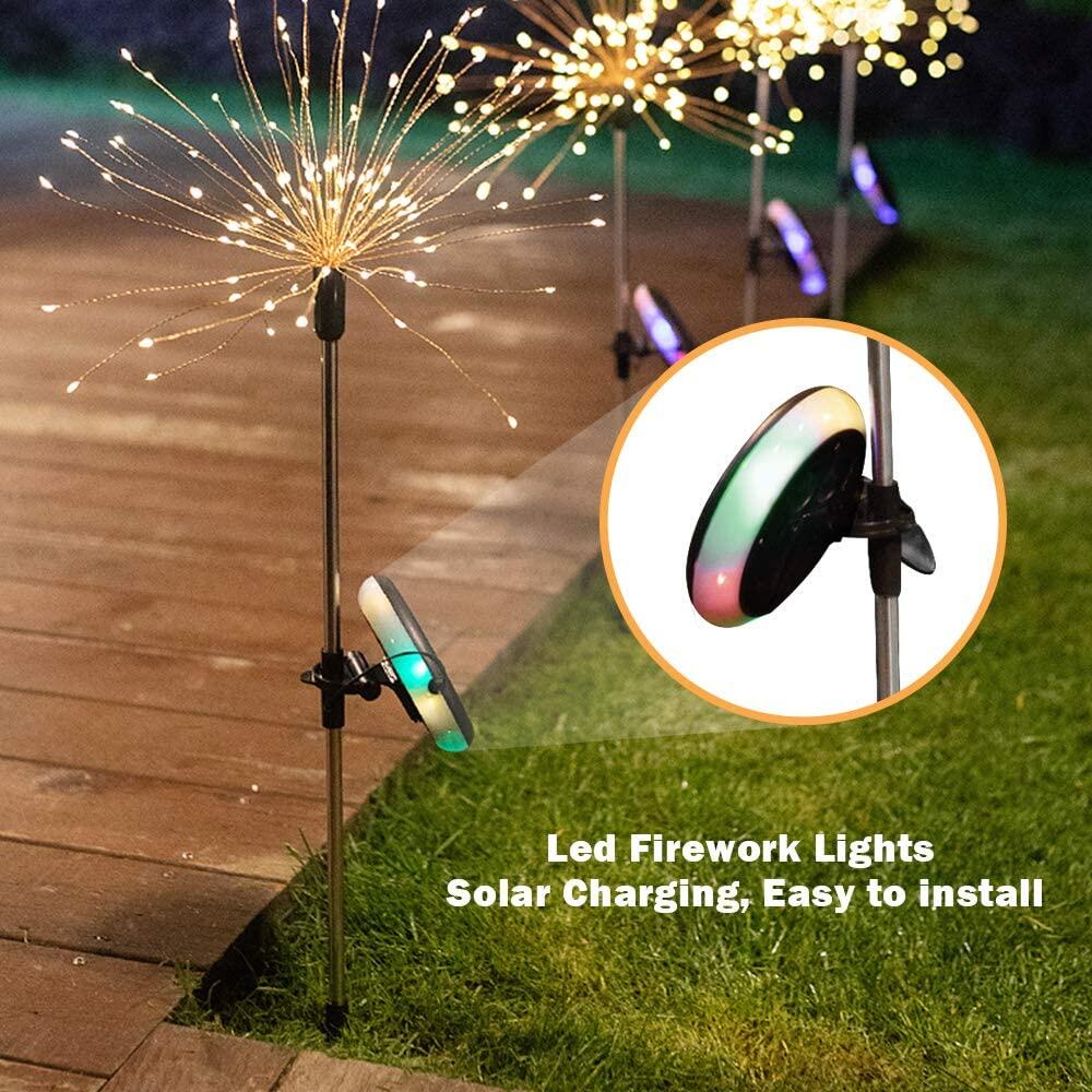 【lightingeverthing】Solar Powered Outdoor Grass Globe Dandelion Fireworks Lamp Flash String 90 /120/150 LED For Garden Lawn Landscape Holiday Light