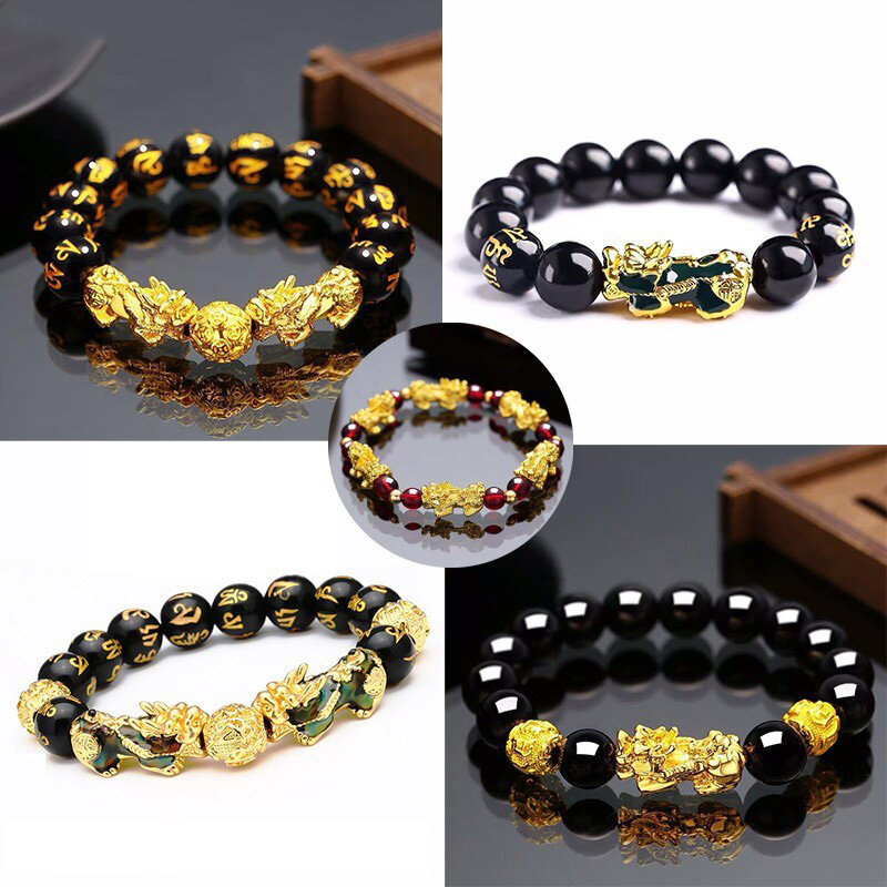 Obsidian Lucky Stone Bead Thermochromic Piyao pixiu Bracelet Men and Women Wristband Rich Auspicious Feng Shui Bracelet Manufacturer