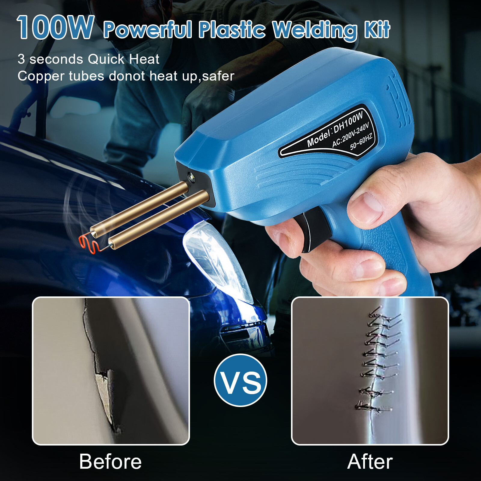 Portable Handheld Plastics Welding Machine Panel Crack Repairs Kit Thermal Cutting Hot Stapler Plastics Repairing Tool Set with LED Light