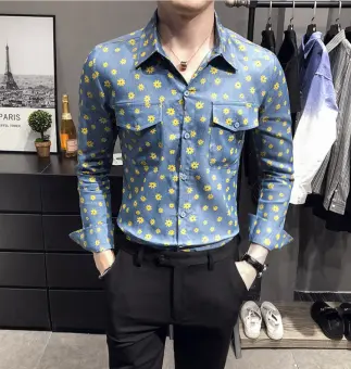 floral denim shirt mens