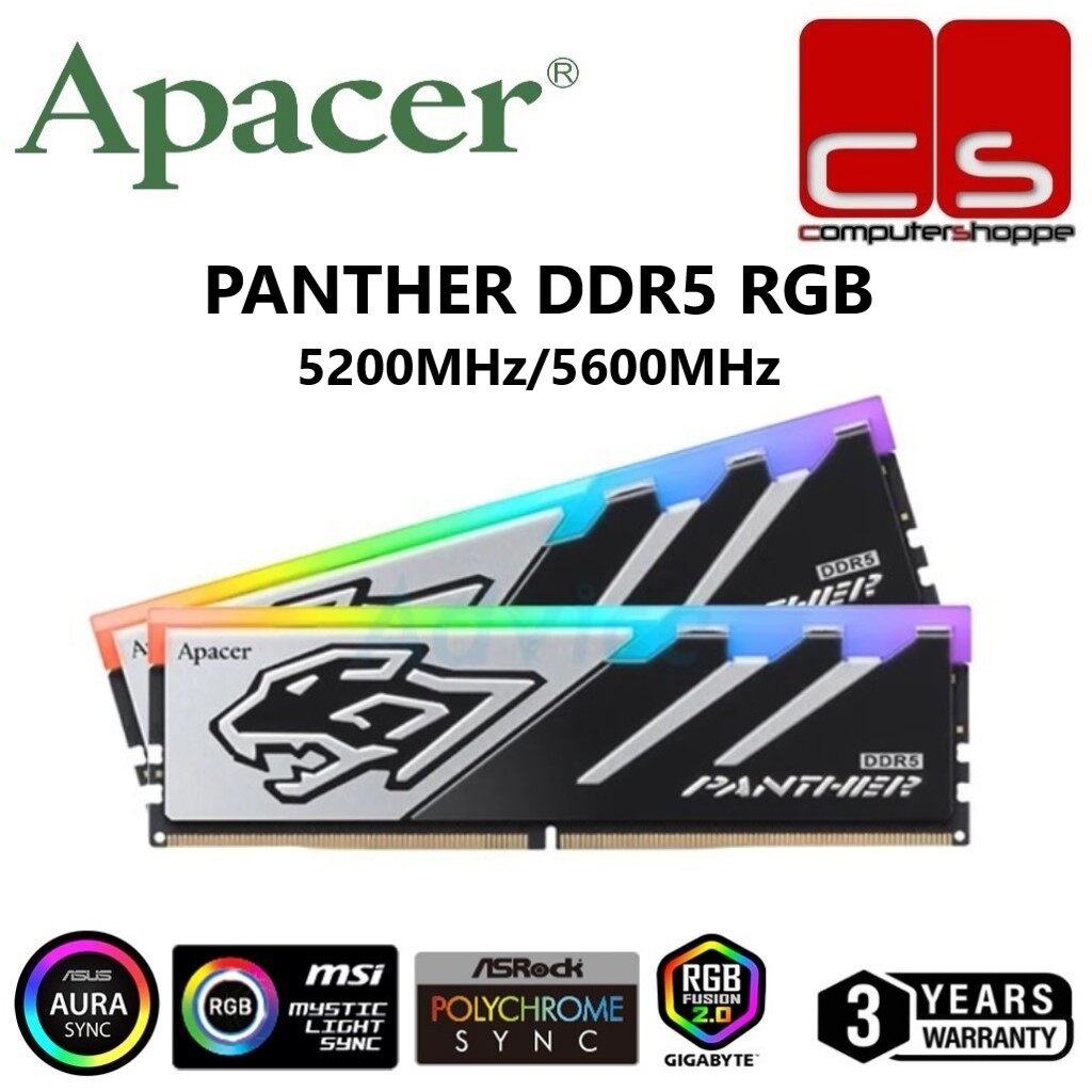 Apacer Panther DDR5 RGB Desktop Gaming Memory RAM - 5200MHz/5600MHz ...