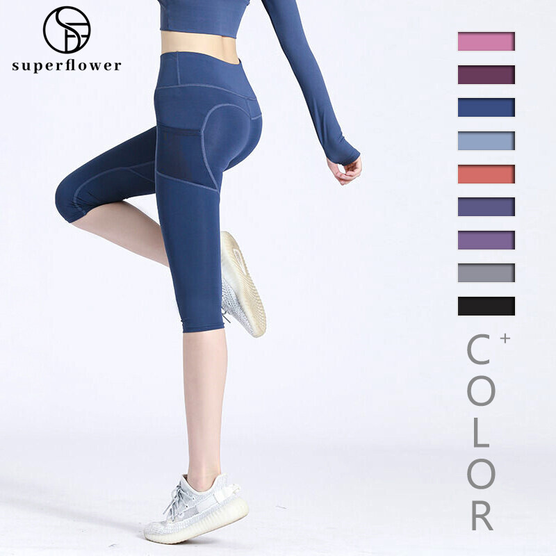 Női Capri jóganadrág zsebekkel, varrás nélküli push-up csípőre erősíthető edzőtermi Fiess sportleggings rövidnadrág_voghion.com
