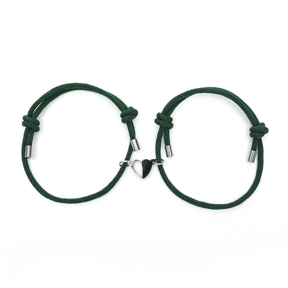 2Pcs/Pair Magnet Couple Bracelet Adjustable Matching Black White Heart Magentic Bracelet Valentine's Day Gift