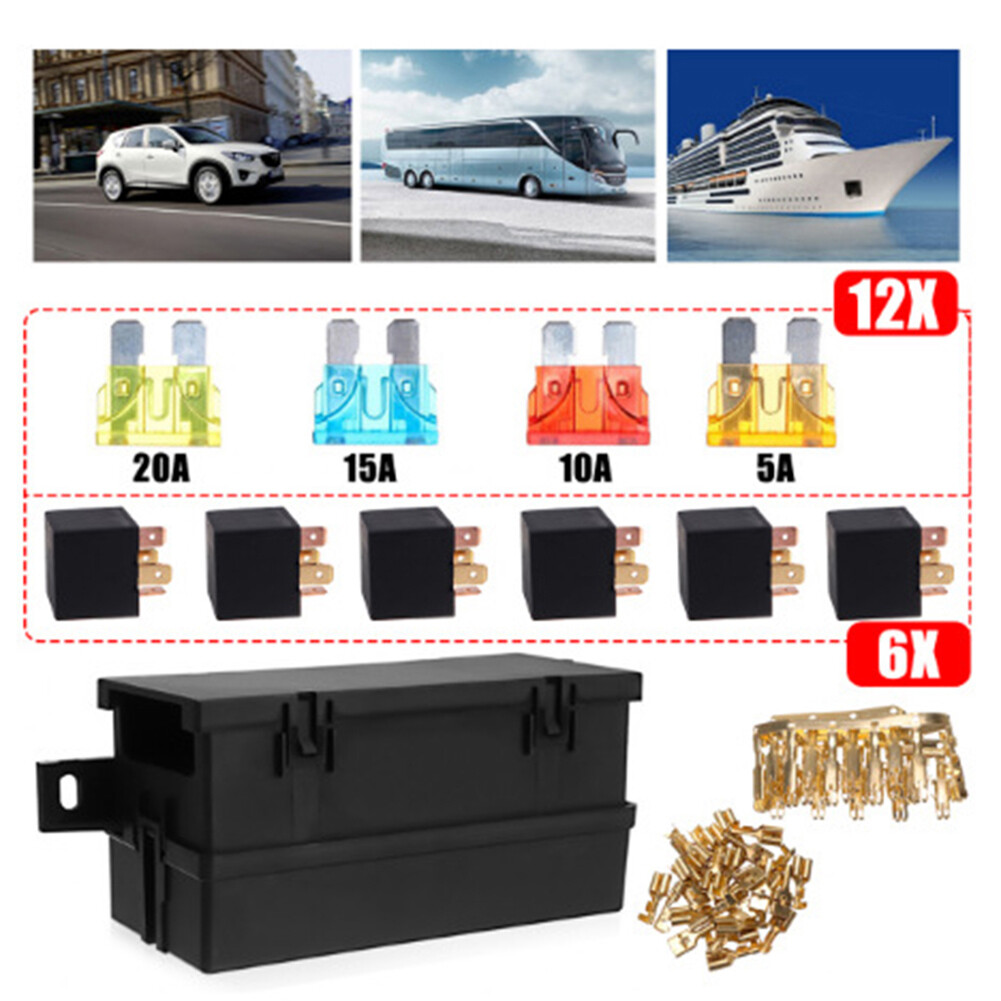 Janedream 11 Way Blade Fuse Holder Box 6Pcs 4Pin 12V 40A Relays Fuse for Car Truck Trailer Boat with Spade Terminals