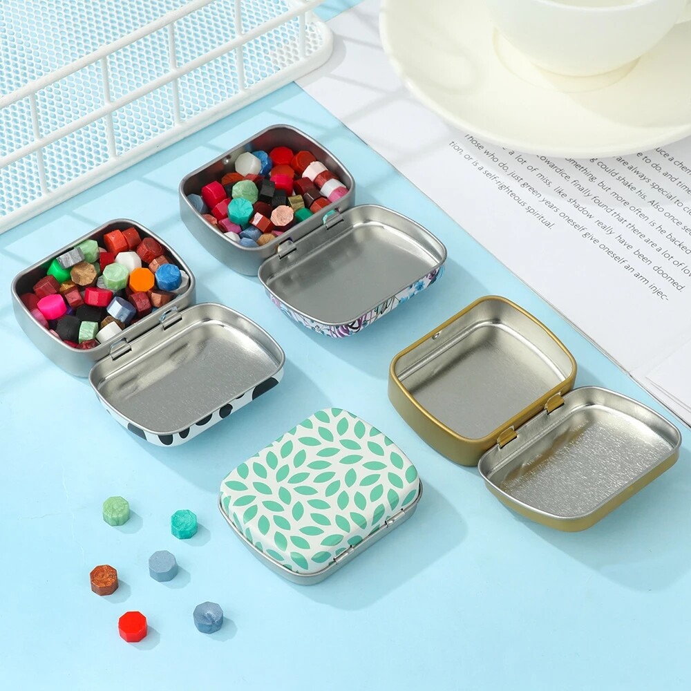 Mini Metal Hinged Tin Box with Lid Rectangular Container Portable Small Storage Container Kit Candy Pill Cases for Home Organizer