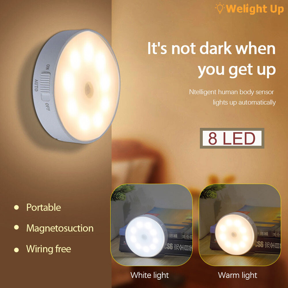 [Welight Up] Motion Sensor Light 8LED Rechargeable Night Light Wireless Energy-saving LED Light Body Induction Lamp With ON/OFF Switch