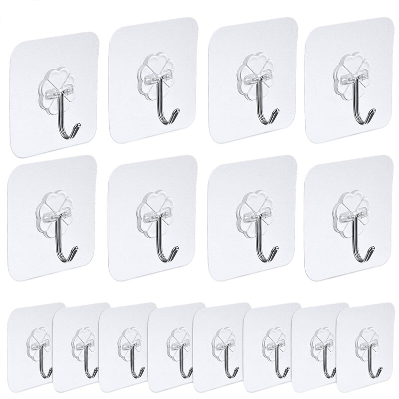 16 pieces wall hooks self-adhesive transparent hooks 7 cm x 7 cm hooks for the kitchen bathroom door ceiling bracket 16 stukken wall hook self-adhesive transparent hooks Malaysia