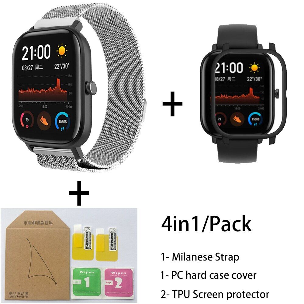 4in1 for Xiaomi Huami Amazfit GTS Strap wristband Milanese Stainless Steel Smartwatch Bracelet amazfit gts Screen protector Case