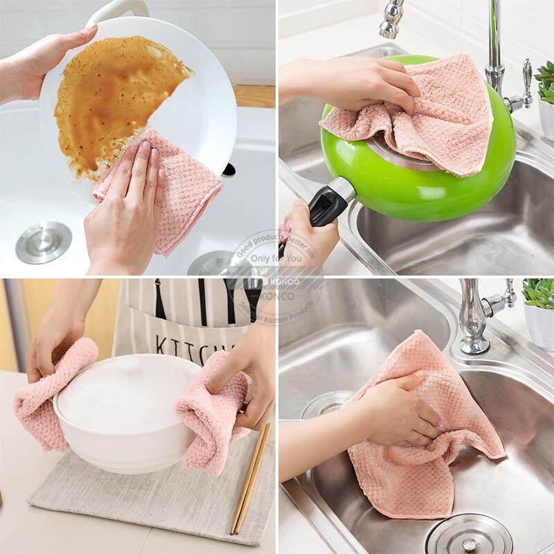 Konco Bếp Cọ Rửa Miếng Lót Món Nồi Vải Làm Sạch Thấm Hút Dishcloth Món Ăn Khăn Napery Bếp Áo Dày Chống dầu Vệ Sinh dụng cụ-(Màu Ngẫu Nhiên)