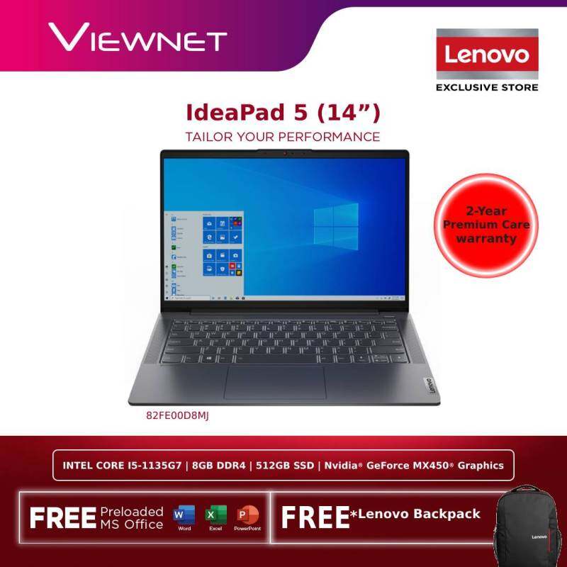 LENOVO IDEAPAD 5 14’’ 14ITL05 82FE00D8MJ(GREY)/ 82FE00D7MJ(BLUE) LAPTOP| INTEL CORE I5-1135G7| 8GB DDR4 OB| 512GB SSD M.2 PCIE| NV MX450 2GB GRAPHICS| W10| M.S OFFICE| 2 YEARS WARRANTY| FREE LENOVO BACKPACK Malaysia