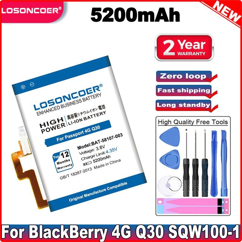 Losoncoer 5200mah bat-58107-003 for blackberry passport 4g q30 sqw100-1 sqw100-3 windermere good quality battery +gift tools