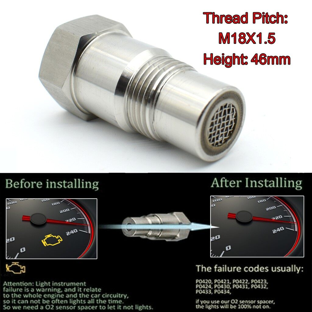 xps Car CEL Fix Check Engine Light Eliminator Adapter Oxygen O2 Sensor Spacer Weld Bung Plug Wideband Nut Cap Kit Set M18 x 1.5 Silver Car Parts Accessories