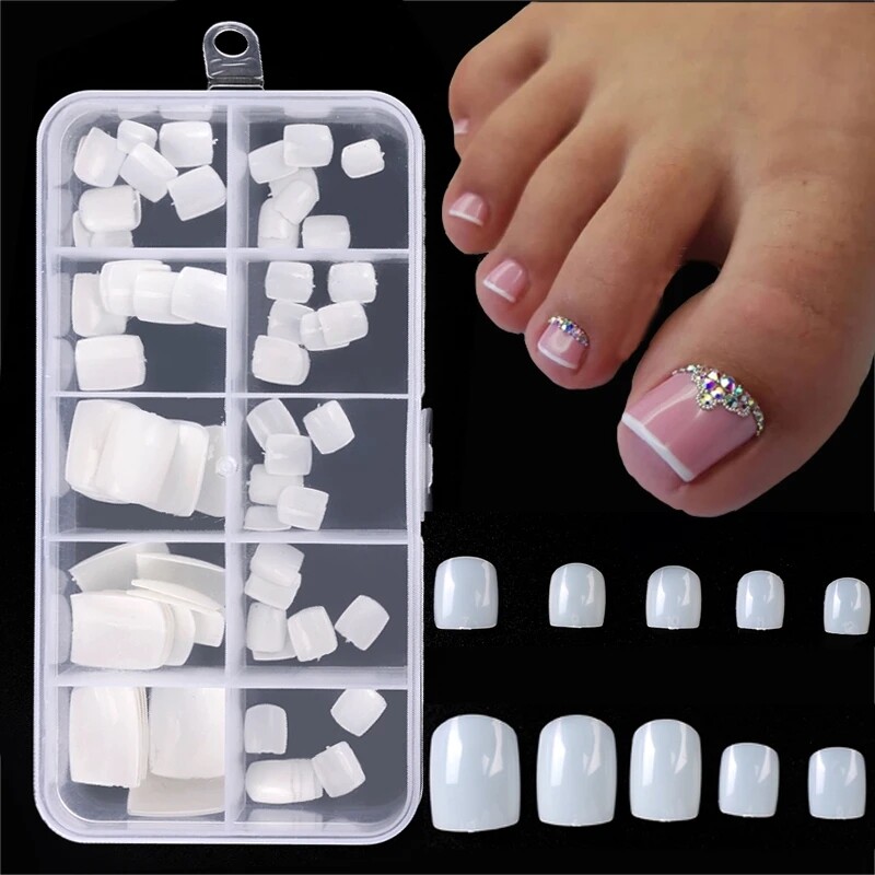 100 pcs Square False Toe Nails Full Cover Natural White Clear Fake Toenail  Acrylic Foot Nail Art Tips Manicure Tools | Lazada