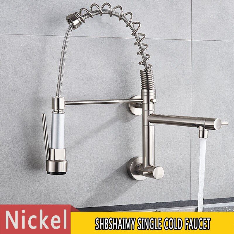 Spring Black Kitchen Faucet Pull Down Chrome Single Cold Wall Mounted Kitchen Taps Dual Function Sprayer Taps
