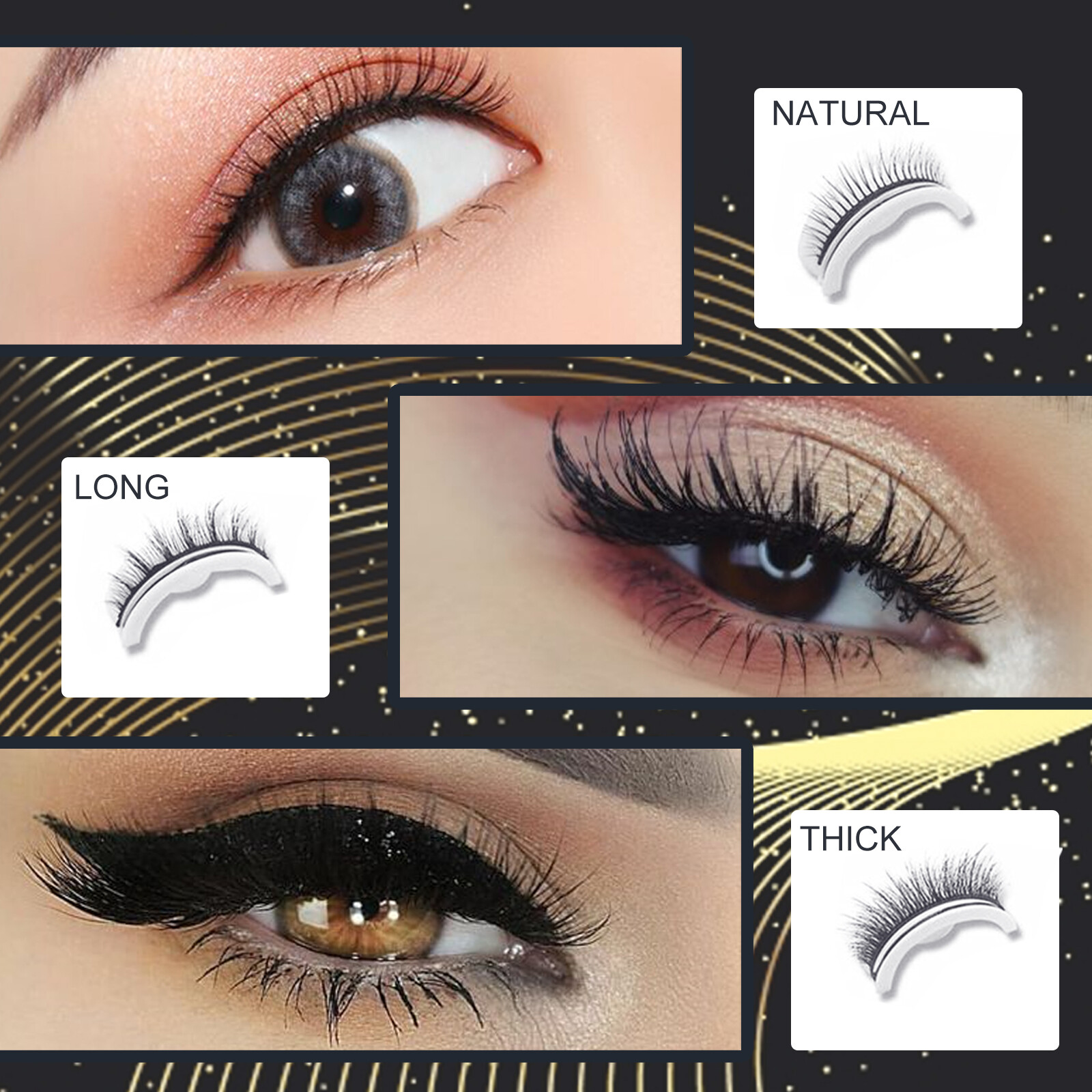 【Hot Sale】Eelhoe Reusable Self-adhesive False Eyelashes Natural  Long Thick Multiple Reversible Self-adhesive Free Glue 3D Fake Eyelashes Professional Non Irritating Comfortable Reusable Cosmetics（1Pair）