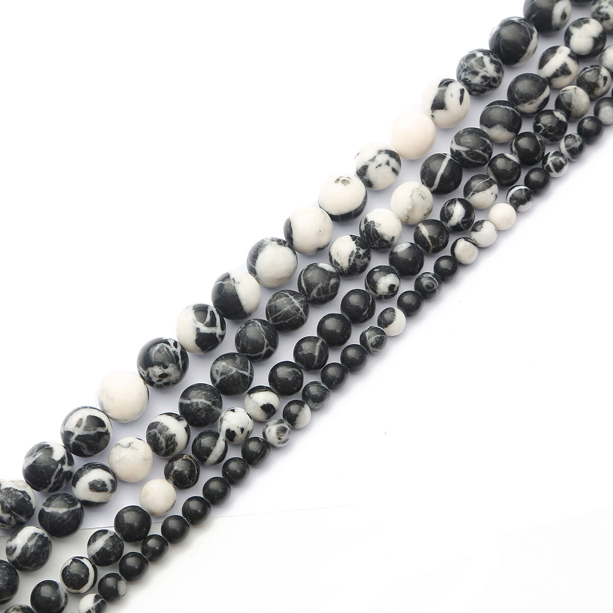 4/6/8/10/12mm Natural Stone Beads Black And White Marble(Jasper) Loose Round Beads For Jewelry Making DIY Bracelet Necklace Earring Jewelry Accessories About 15''（38cm）