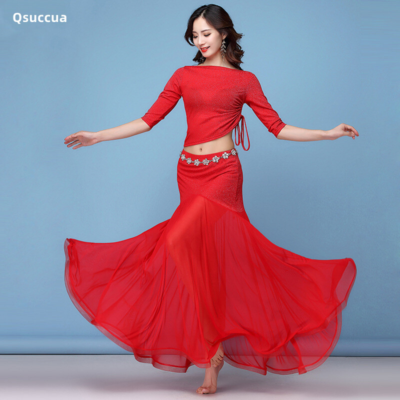 Belly Practice Drawstring Swing Skirt Dance Suit