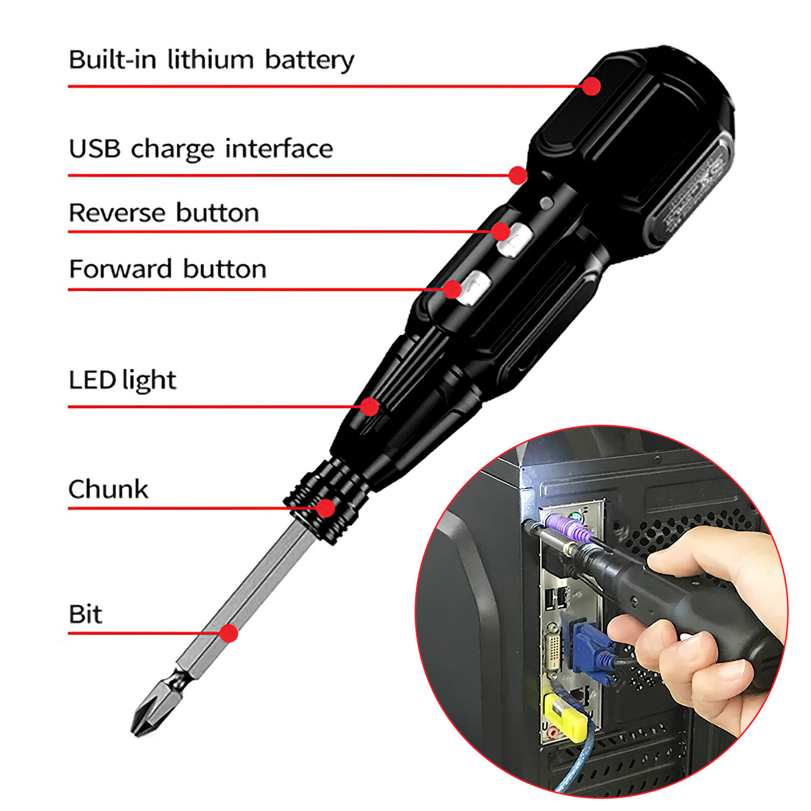 Precision Electric Screwdriver 900mAh Cordless Screwdriver Electric Torque with 2/10nm Torque 1/4 Quick Release Head LED Work Light for Pros and Household Fast Charging Screwdriver Set Repair Power Tools