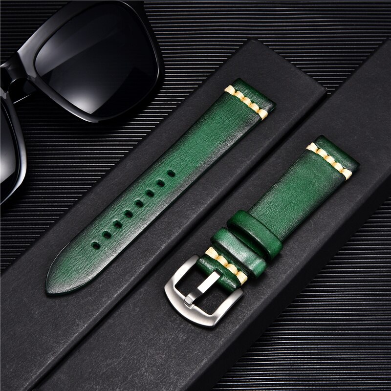 }“{： Vegetable Tanned Leather Strap With Solid Button Retro Watchbands 18Mm 20Mm 22Mm 24Mm Watches Accessories Replace Watch Straps