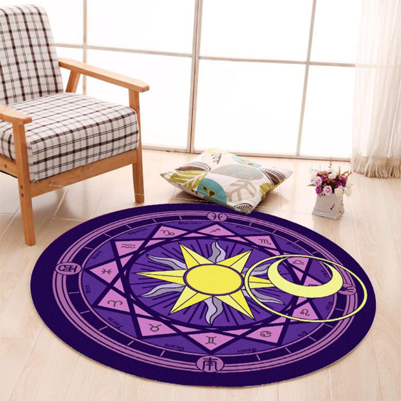 1pc Diameter 60cm Cartoon Rug Round Tarot Tablecloth Pentagram Sun Moon Divination