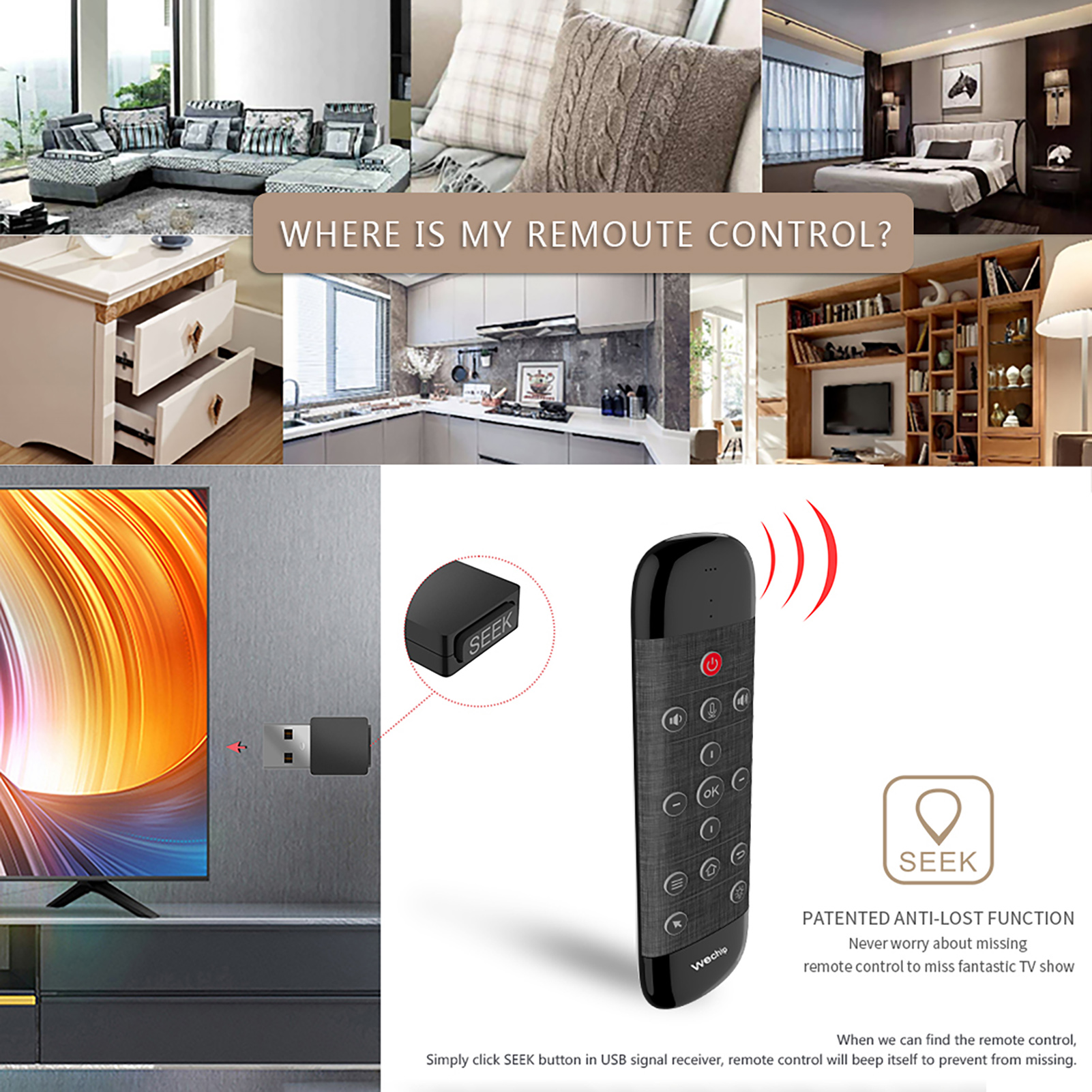 Zhanxing-Bàn Phím Không Dây Wechip W2 Pro Bàn Phím Cảm Ứng Chuột Không Dây ABS Chức Năng 3 Trong 1 2.4G Cho TV Thông Minh Bàn Phím Không Dây 2.4G