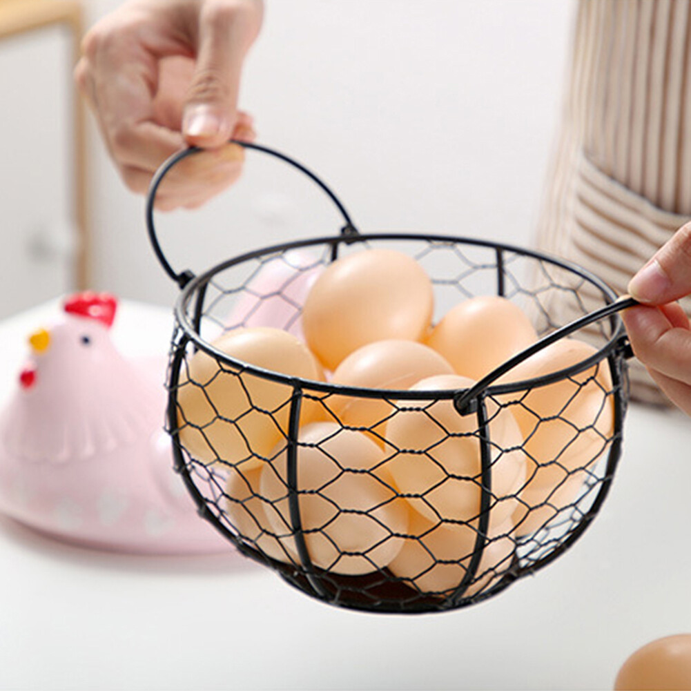 Terylin Iron Ceramic Hen Ornament Egg Fruit Storage Basket Container Kitchen Supplies