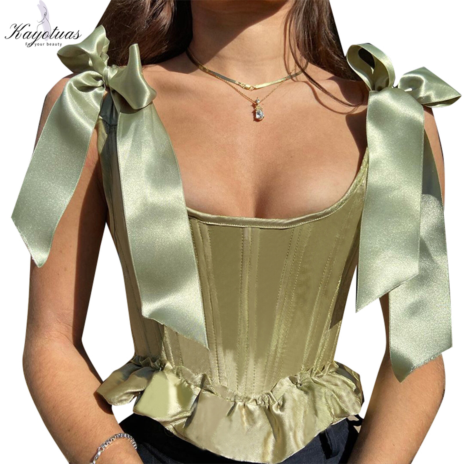 Ladies Tie Up Style Strap Corset Type Top Polyester Fashionable Elegant Clothing