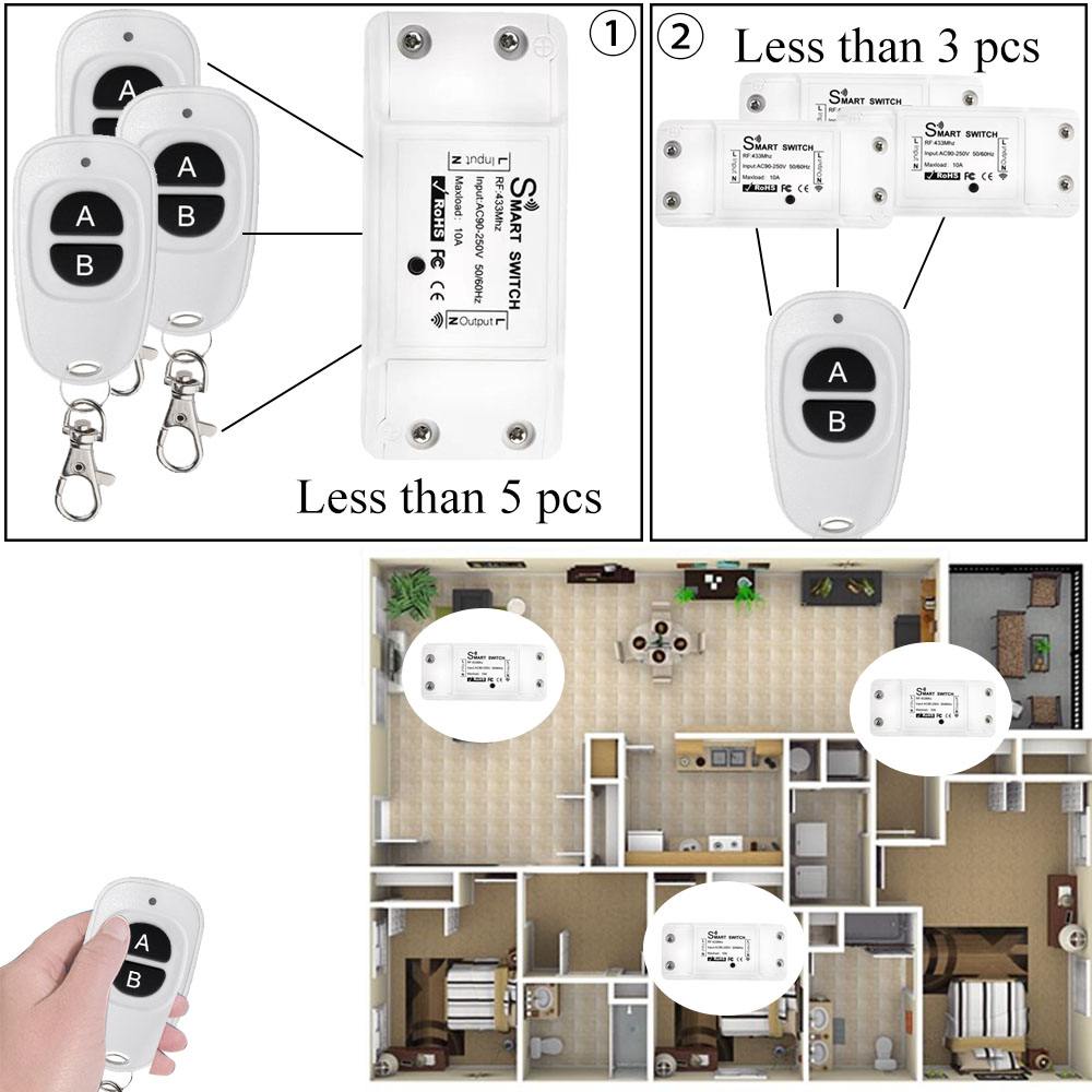 WenQia 433 MHz RF Universal Wireless Remote Control Switch AC 110V 220V 1CH Light Switch Relay Receiver Transmitter for Led Fan Lamp