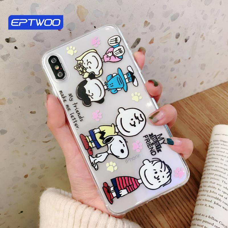 Eptwoo untuk OPPO Reno Realme X K3 A1 A3 A3S A5 A39 A57 A59 A7 A7X A73 A77 A79 A83 a9 F5 F9 F11 Pro Jelas Lucu Kartun Snoopy Keluarga Bermotif Case Telepon Lembut Casing Silikon Tipis Kembali Casing