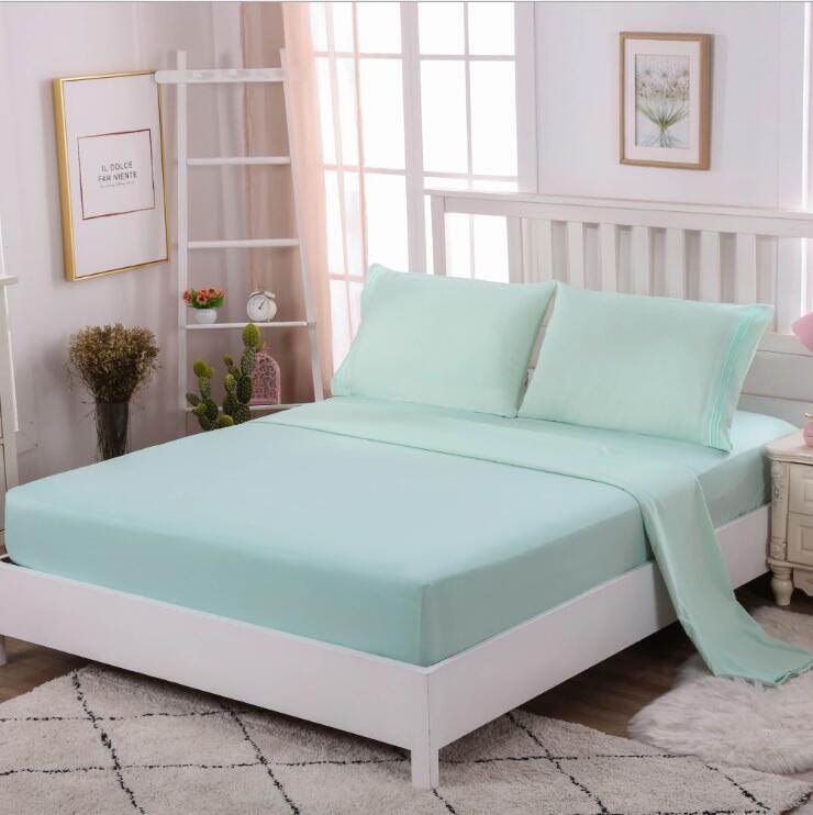 4 Cái/bộ Ga Trải Giường Vừa Vặn Vỏ Gối Màu Trơn