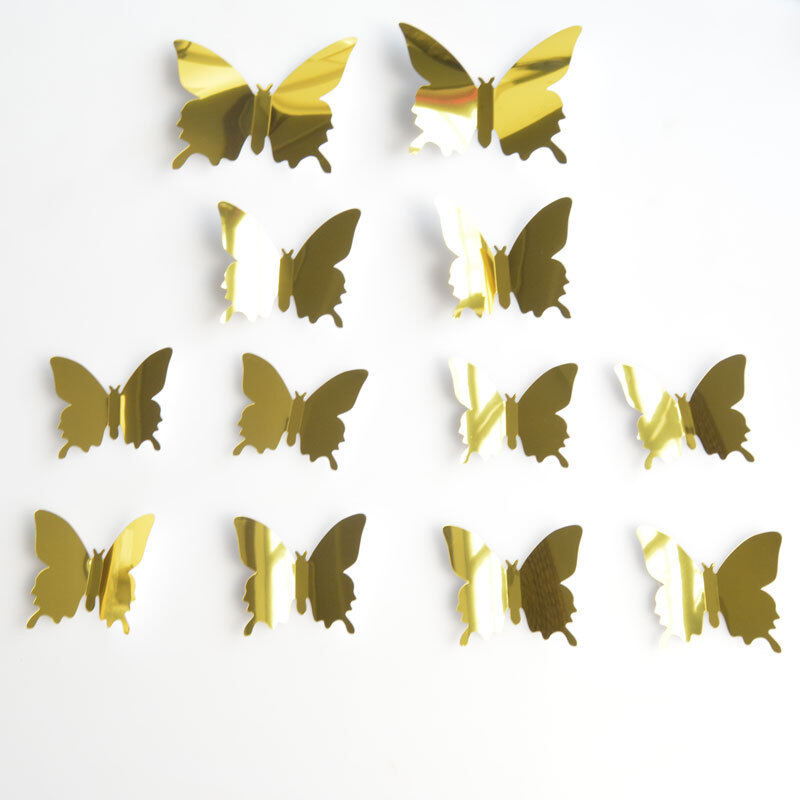12Pcs 3D Butterfly Mirror Wall Sticker Decal Wall Art Removable Wedding Decoration Kids Room Decoration