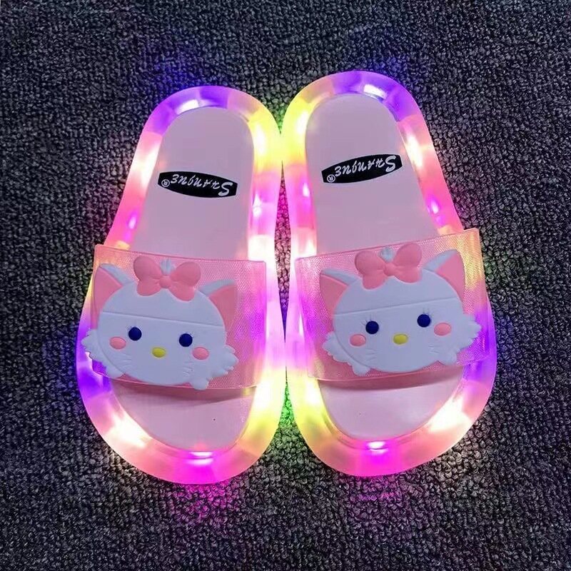 QiaoYiLuo Adult model Glow-flying slippers Cool flashing lights Fruit strawberry cat full of lights Waterproof sandals