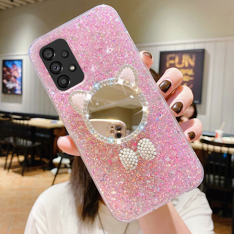 Phone Casing Samsung Galaxy S23 fe Ultra S23+ A54 A34 A14 5G A04 A53 5G A73 5G A33 5G A23 LTE A13 Cute Mini Kitten Makeup Mirror Transparent Soft Silicone Case Samsung A53 5G Beautiful Phone Casing Cover