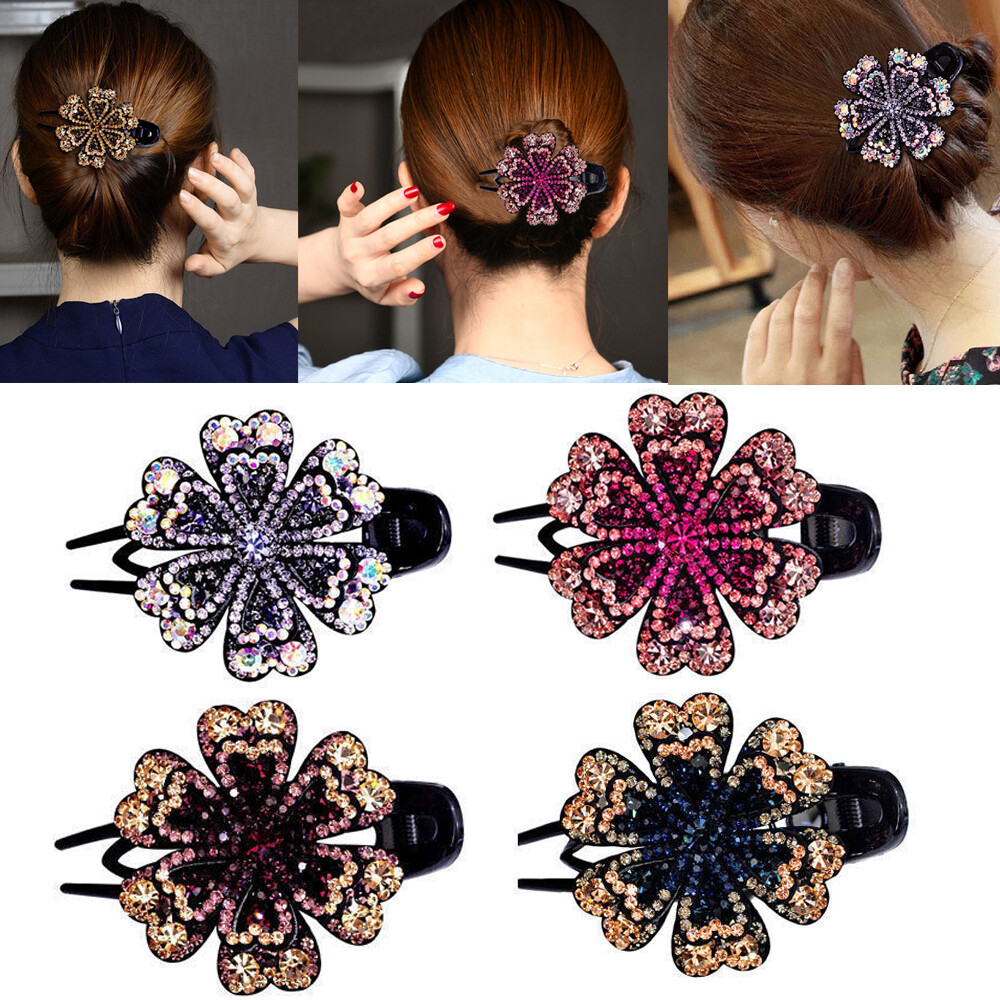 Elegant Flexible Hair Accessories Headwear Durable Duckbill Hairgrip Rhinestone Hair Clip Crystal Flower Wedding Dovetail Clips