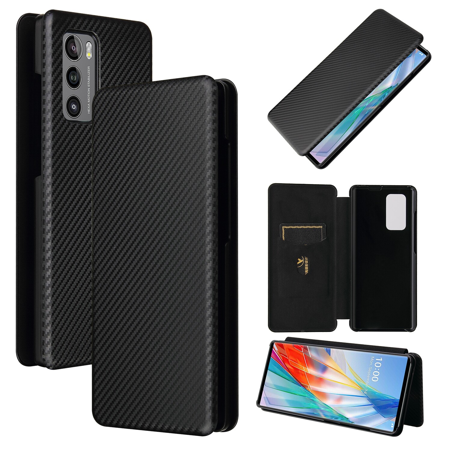 Carbon fiber texture magnetic horizontal flip tpu + pc + pu leather case with card slot for lg wing 5g/lg v60 thinq 5g/lg stylo 6/lg q70/lg velvet/lg g8s thinq/lg k50s/lg k51 / q51/lg k61 / q61