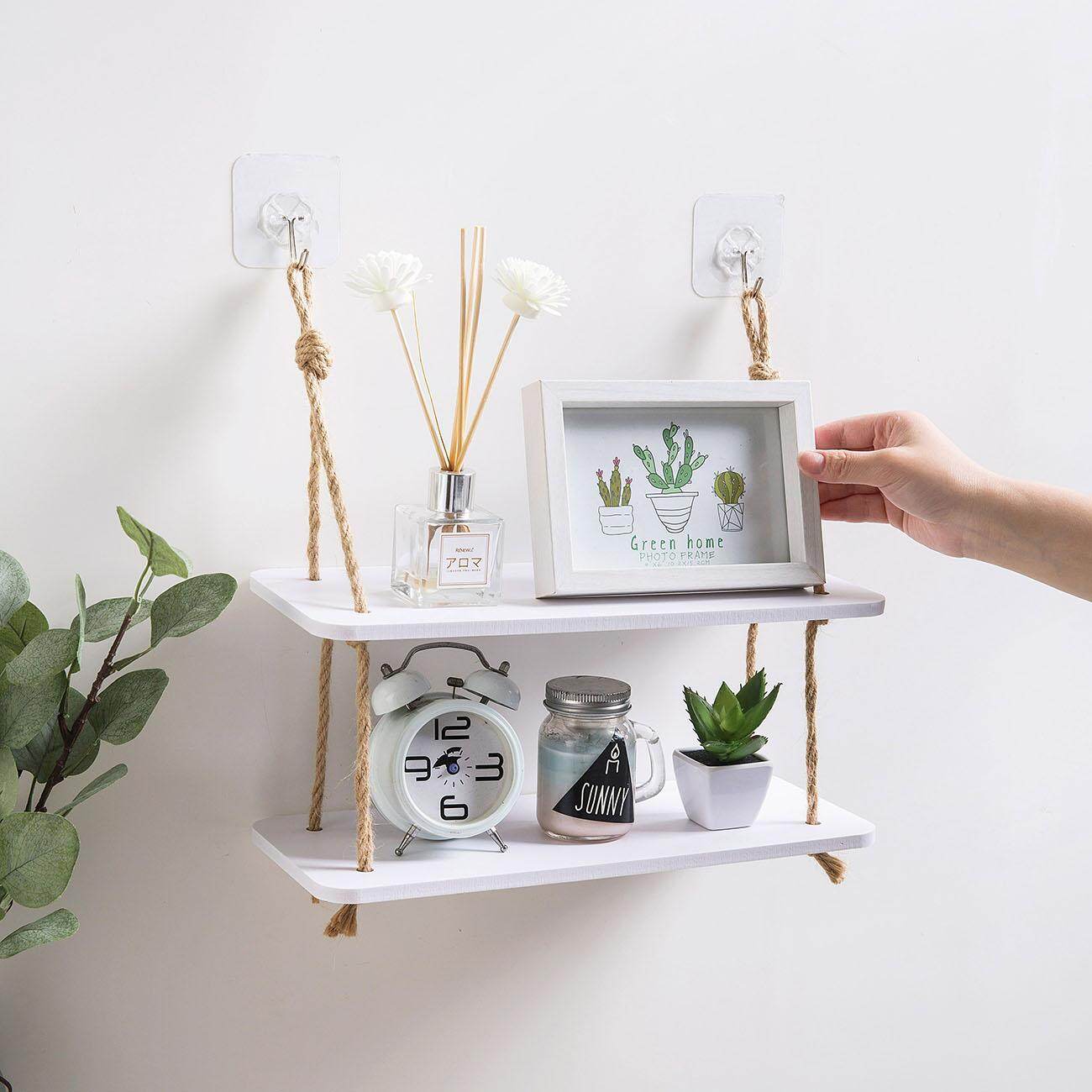 Homenhome Double Wall Hanging Partition Wall Decoration Rack Living Room Bedroom Self-adhesive Wall Shelf
