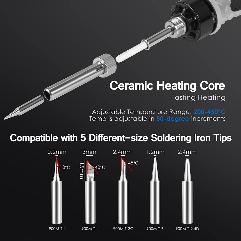 80W Digital Soldering Iron with 5pcs Tips, Adjustable Temperature and Fast Heating Thermostatic Design, for Electronics Repair and DIY