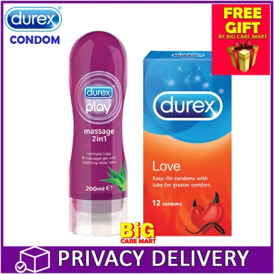 Durex Love Condom 12s + Durex Play Massage Gel Lube 2in1 Aloe Vera + FREE GIFT