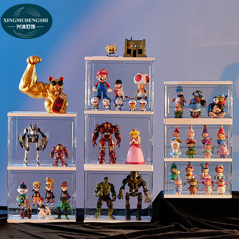 XMDS Storage Box PET Material Display Box Removable Partition Transparent Cabinet with Handle Stackable